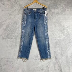 Free People We The Free Embroidered Straight Leg Jeans Blue 29 NWT Boho Casual